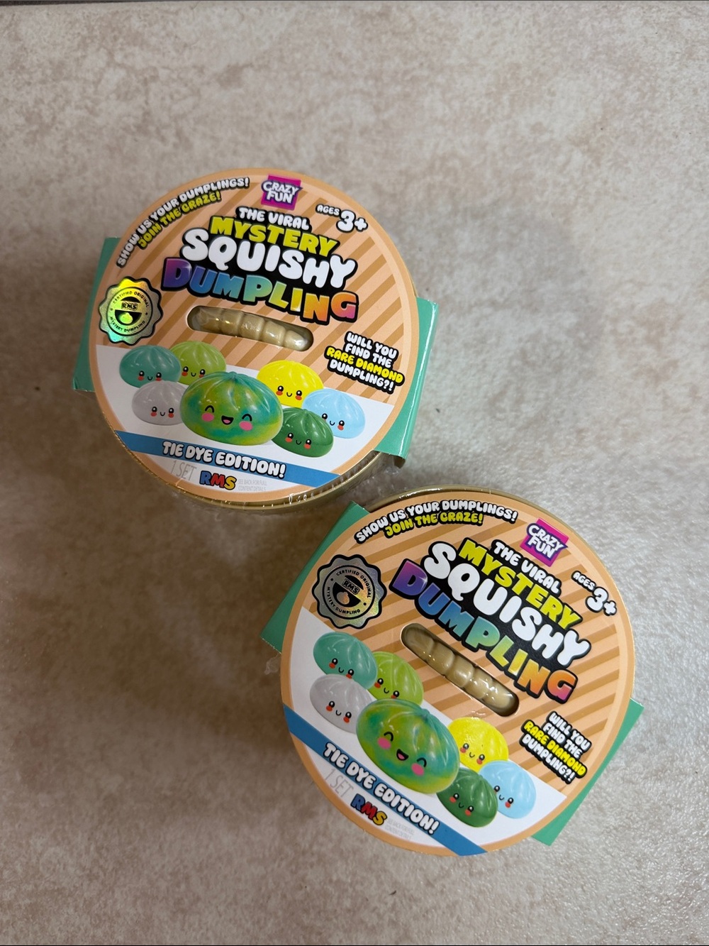 Bundle of two unopened Mystery Squishy Dumpling Tie Dye Edition -